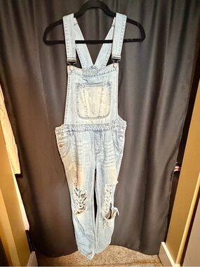 Cello Light Blue Distressed Women’s Denim Overalls